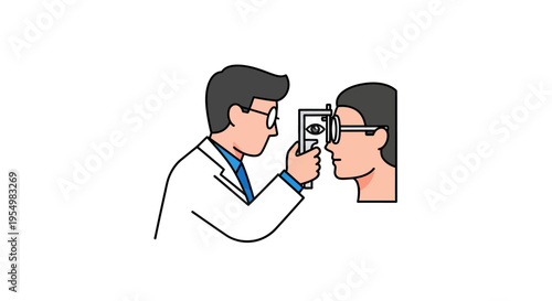 Doctor examining a patient's eyes with an ophthalmoscope.