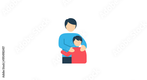 A man hugging a child from behind.