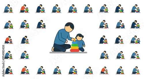 father and son playing with colorful blocks.