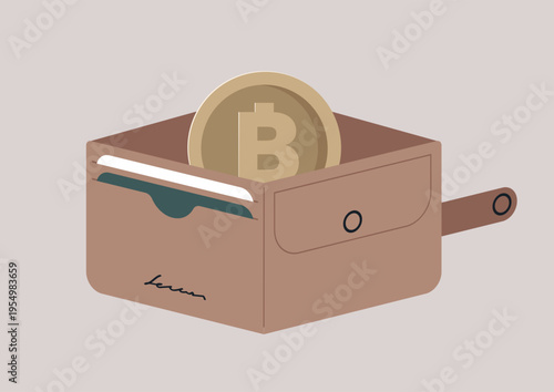 Visualize a stylish open wallet displaying a shimmering Bitcoin alongside pastel-colored cards, representing the blend of modern finance and tradition in today's digital age.