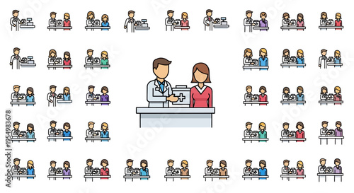 Illustration of people sitting at desks.
