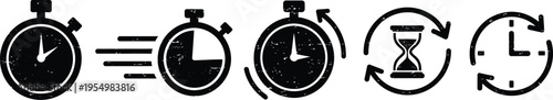 Time and clocks icons with transformation into an hourglass