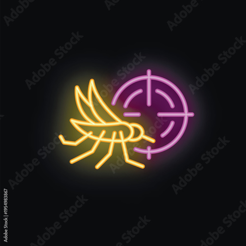 Bright neon sign depicting a mosquito targeted in a crosshair, highlighting the fight against mosquito borne diseases