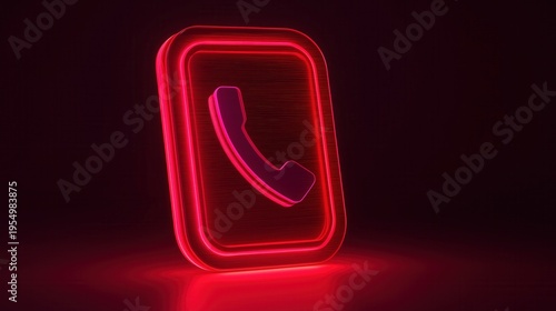 Glowing neon red phone icon alert spam calls, dark background, mobile security warning