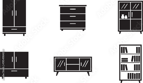 Modern Home Furniture and Storage Solutions Icon Set Vector