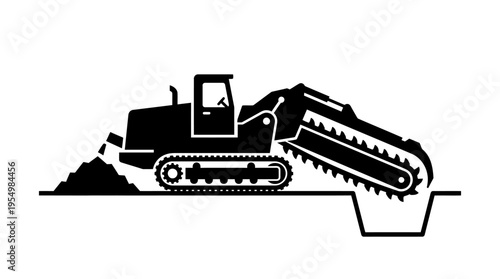 Bulldozer digging construction site ground.