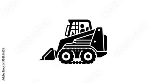 Black and white skid steer loader.