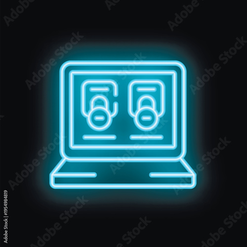 Neon icon of a laptop showing two padlocks representing two factor authentication, a modern security measure