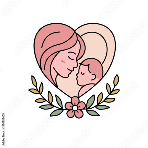 Mother's Day vector illustration with artistic heart icon and soft colors