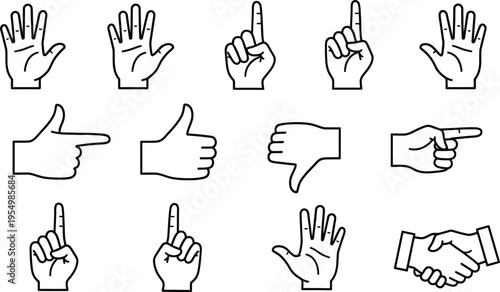 Hand gestures illustrations for communication and expression