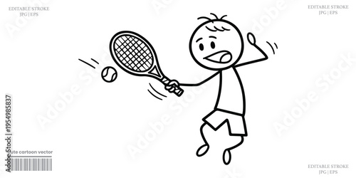 Tennis Stickman Swinging Racket Hitting Ball Dynamic Pose Sports Drawing