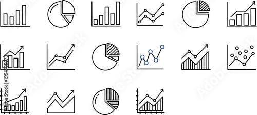 Collection of various business chart and graph icons