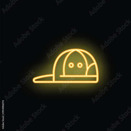 Neon sign illuminating a baseball cap, perfect for themes of fashion or retail