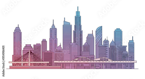 City skyline with skyscrapers and bridge