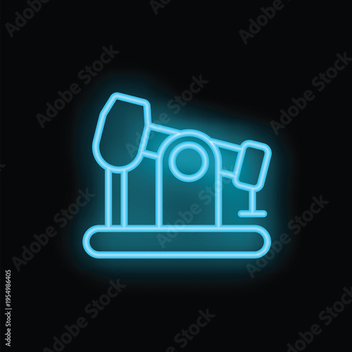 Neon blue icon of an oil pump jack extracting crude oil