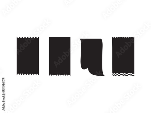 Adhesive tape strips collection with different torn edges and textures for paper fastening