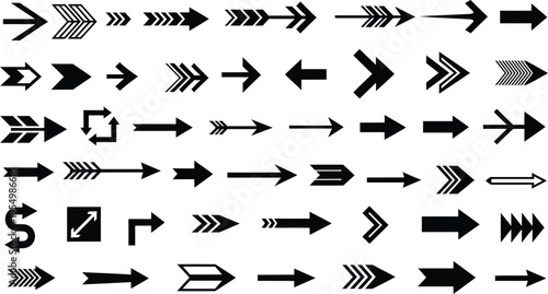 Collection of various black arrow icons on white background