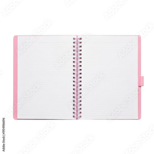 Open spiral notebook with blank lined pages isolated on a white background view isolated on a transparent background