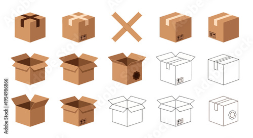 Brown cardboard boxes and their illustrations.