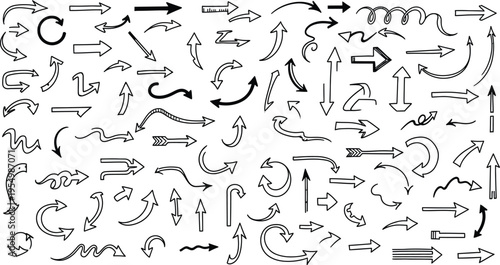 Collection of various black arrows on white background