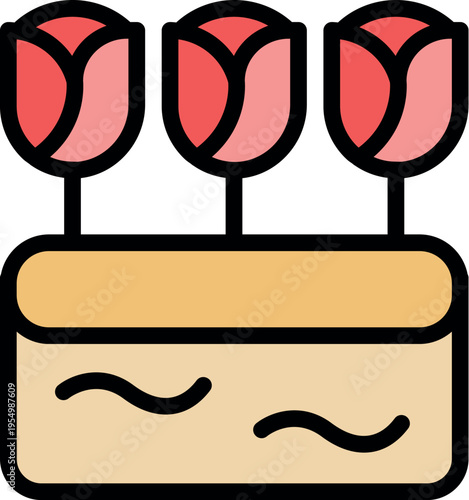 Three beautiful red roses are growing in a pot filled with water, creating a simple yet elegant floral arrangement