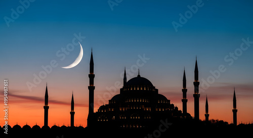 blue mosque at night