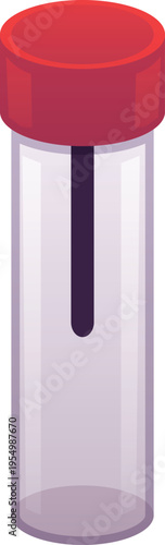 Test tube with red cap and stick, spatula, vector stool laboratory analysis equipment plastic container for biomaterial