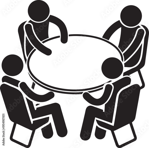 Round Table: A group of people sitting around a circular table.