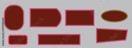 Retro marquee frames set with glowing dotted lights vintage sign shapes collection isolated on gray background
