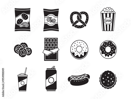 A set of icons representing various types of food
