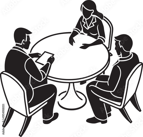 Round Table: A group of people sitting around a circular table.