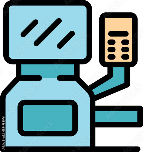 Gas station with fuel dispenser showing price and credit card reader, offering convenient refueling options for drivers