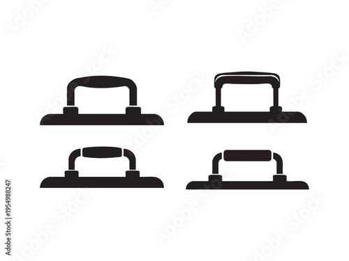 Four push up bar icons, fitness equipment for workout and exercise isolated