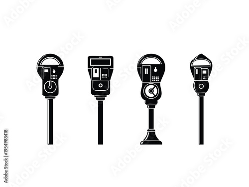 Parking meters collection silhouette payment machine for street side parking