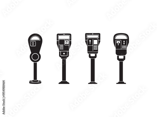 Parking meters street isolated vector icons set, different models for city pay parking