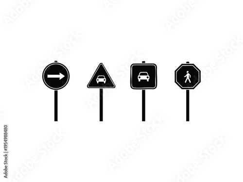 Road signs flat design icons set traffic regulations warning and information symbols