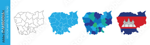 Map of Cambodia showing administrative divisions and flag