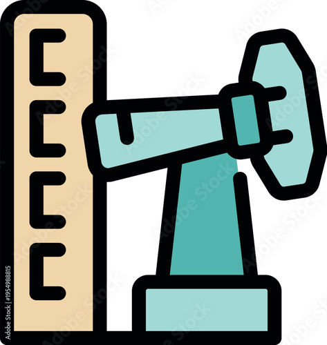 Oil pump extracting petroleum near measuring level gauge, energy and fuel industry icon, simple color outline vector illustration