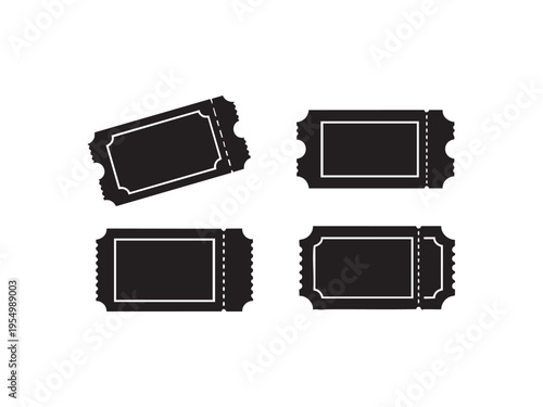 Ticket icons collection for cinema theater concert event entrance and admission silhouettes