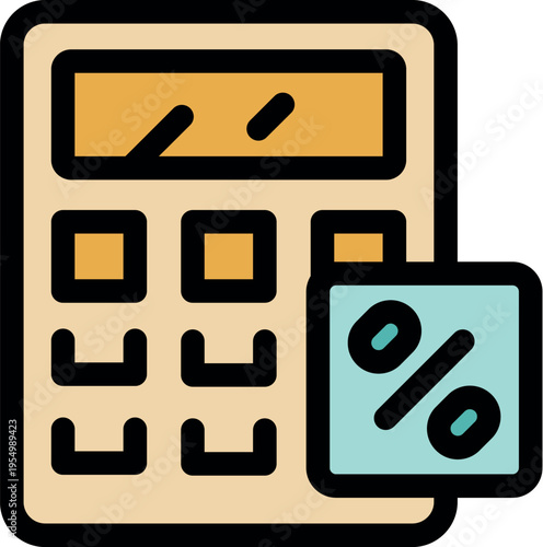 Electronic calculator displaying percentage symbol, representing discount, interest rate, or financial calculation