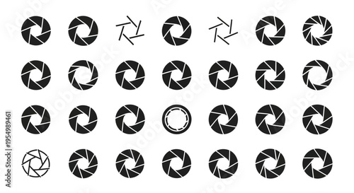 Collection of various camera shutter icons.