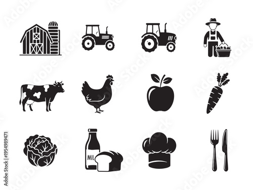 A collection of farm and food icons