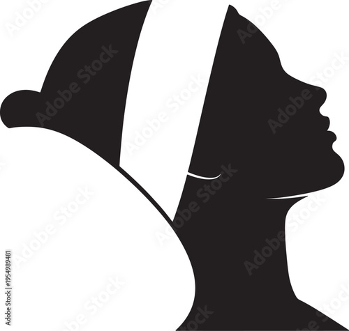 Black Silhouette Woman Profile Facing Right with White Stripe on Headscarf