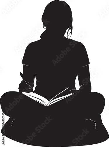 Silhouette Woman Writing in Book Cross-legged