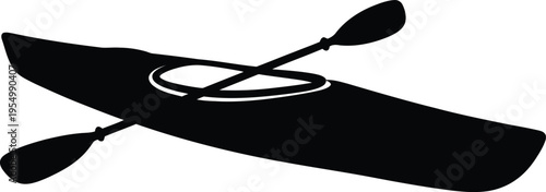 Black kayak and paddle silhouette on a white background