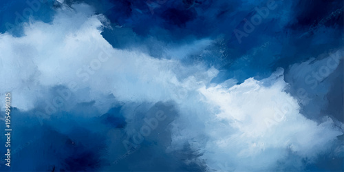 Abstract artwork depict ethereal atmosphere of voluminous clouds, evoking sense of peace and tranquility.
