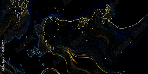 Abstract fractal water background with a blue wave design featuring a floral swirl pattern and curved nature art texture