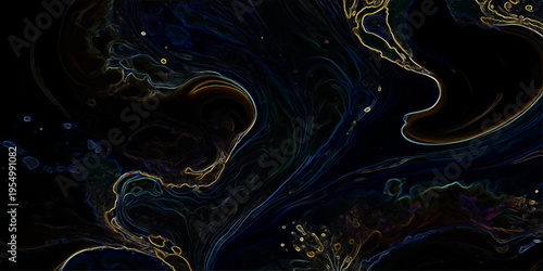 Vector Abstract art with liquid gold and ink and flowing curves and cosmic inspiration and dark backdrop and ethereal beauty and modern design and creative and artistic 