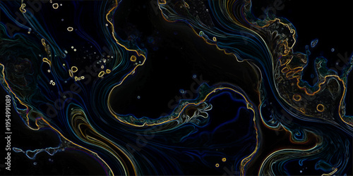 Abstract fluid pattern show dark background, liquid motion and iridescent hues and intricate detail and swirling design and artistic expression and mesmerizing visuals and creative inspiration