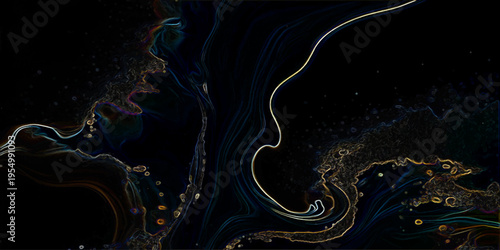 Vector Abstract swirling fluid art painting in black and gold color and textured design and creative art design and unique digital composition and artistic element and background pattern 